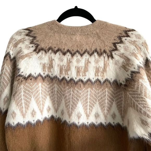 (SOLD) Artesania ALPAFINA Peru Alpaca V-Neck Oversized Sweater Brown Cream XL - Picture 6 of 9